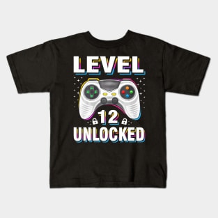 12th Birthday Boy Level 12 Unlocked Video Gamer 12 Years Kids T-Shirt